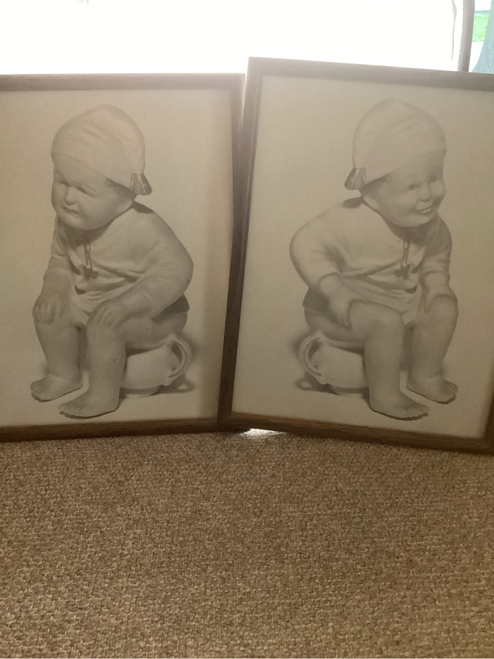 Vintage Nursery Baby Potty Print Pair - Neutral Framed Art